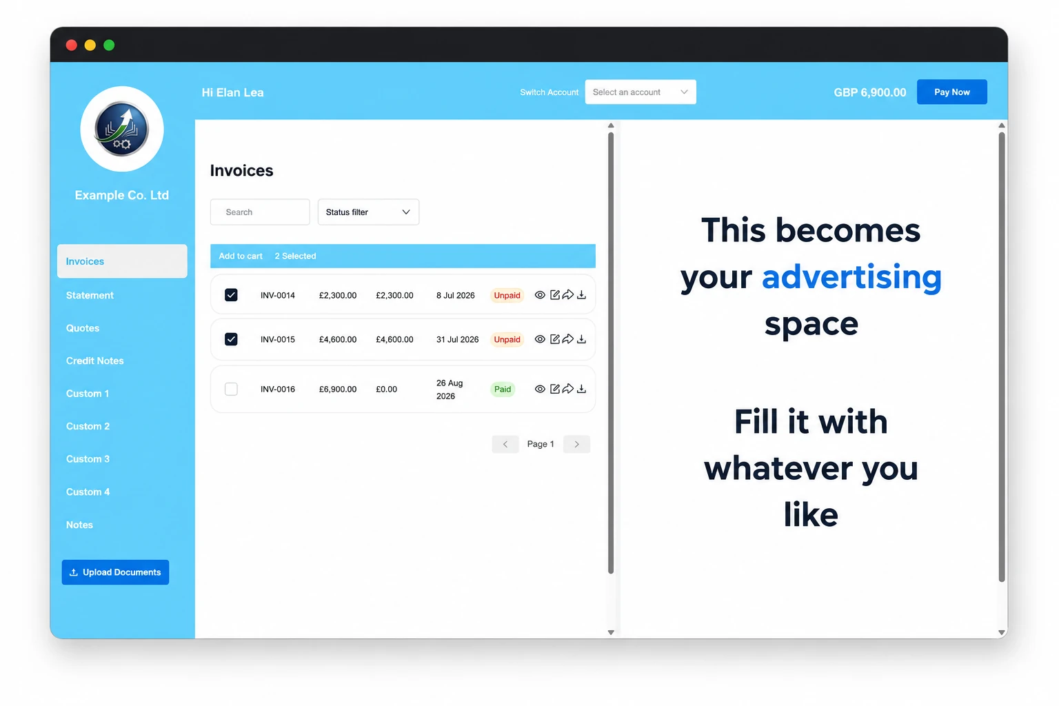 Portal Genie client portal allowing customers to view invoices, access documents, make payments and securely communicate with a business.